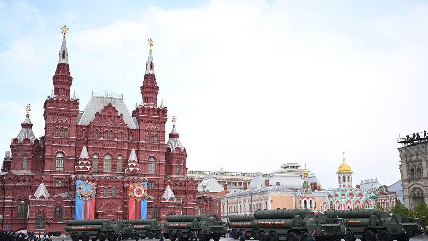 A column of Russian missile S-400 Triumf systems drives on Red Square during the Victory Day military parade in central Moscow, on May 9, 2024.