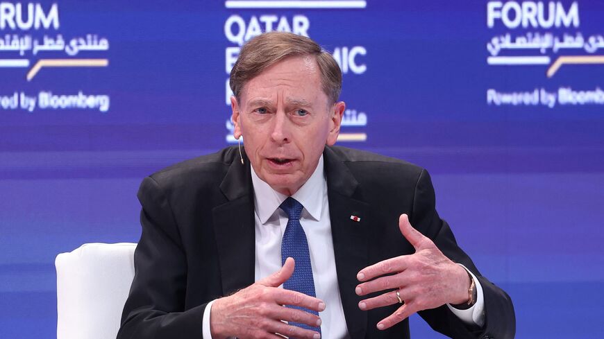 Retired US army general, David Petraeus, speaks at the Qatar Economic Forum in Doha on May 15, 2024.