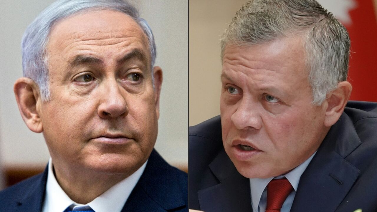 Jordan's King Abdullah II, pictured on the right, hosted Israeli Prime Minister Benjamin Netnayahu in Amman on January 24, 2023 Jordan's King Abdullah II, pictured on the right, hosted Israeli Prime Minister Benjamin Netnayahu in Amman on January 24, 2023