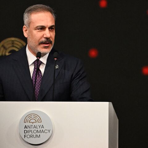 Turkey's minister of foreign affairs, Hakan Fidan, delivers a speech during the opening ceremony of Antalya Diplomacy Forum in Antalya, on April 11, 2025.